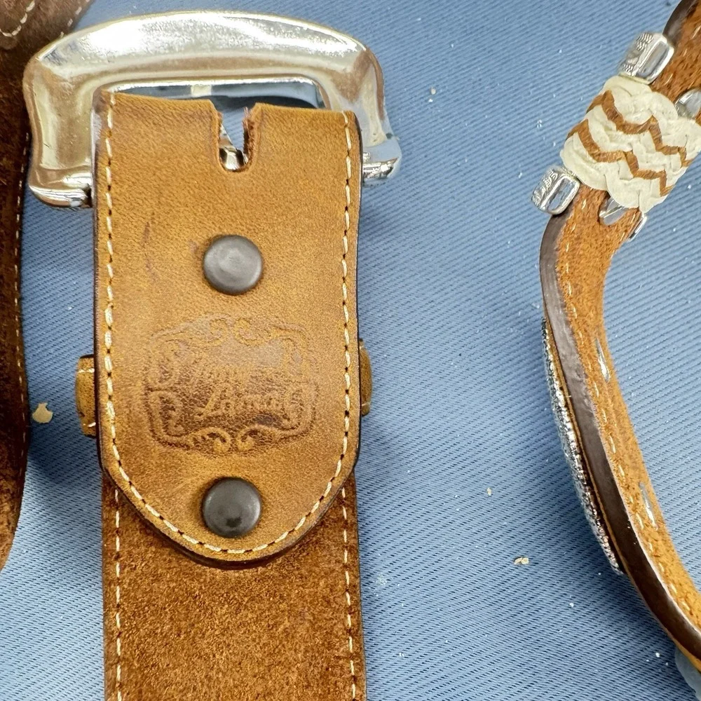 Tony Lama Western Belt Mens 42 Brown Leather Concho Rawhide Whipstitch Rodeo